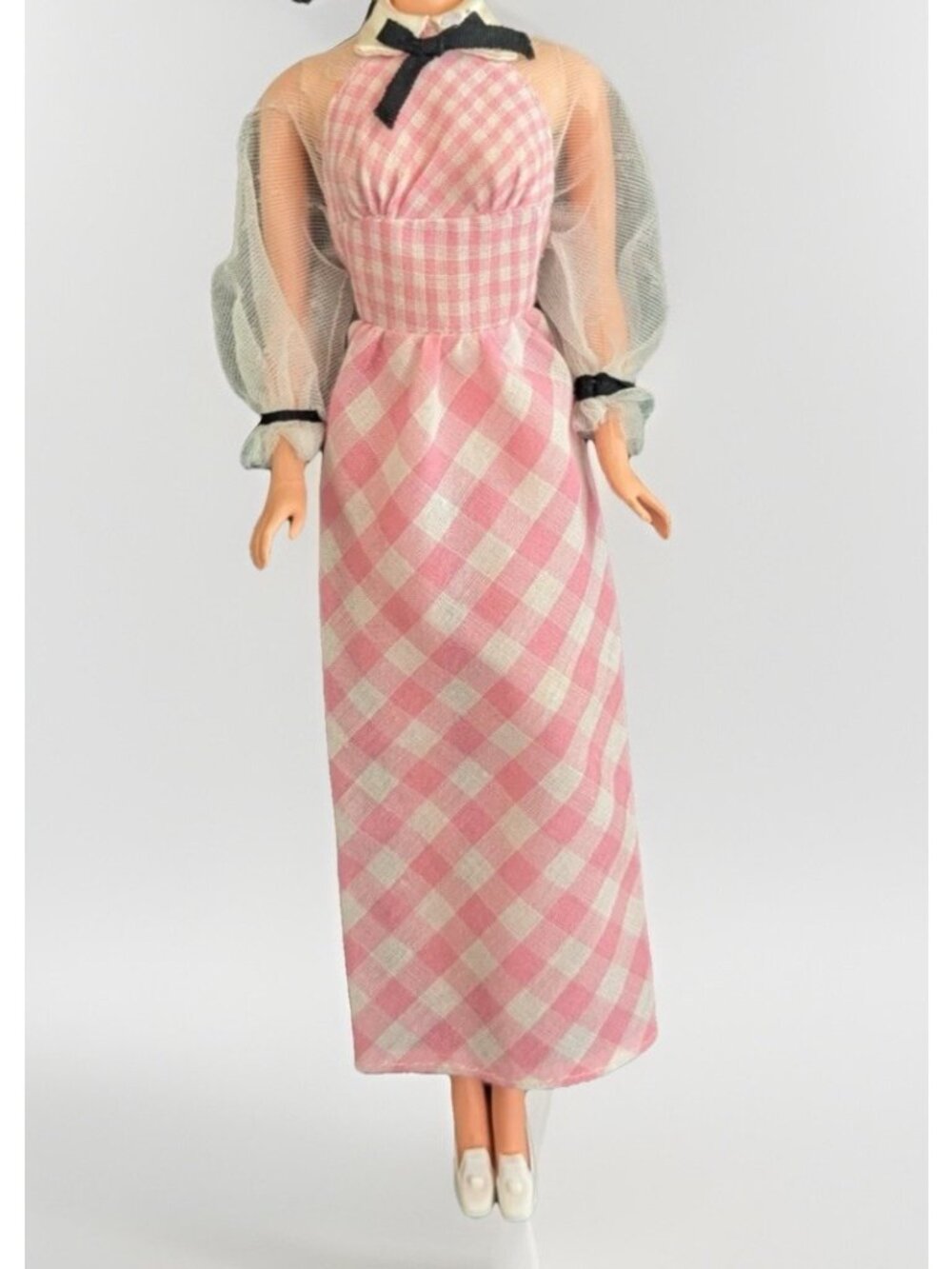 1972 Vintage Barbie Pink & White Gingham Dress Quick Curl Barbie Original #4220
